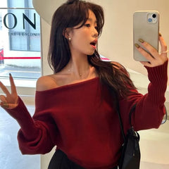 Off Shoulder Plain Sweater