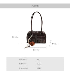 Multi-Pocket Faux Leather Bowling Tote Bag