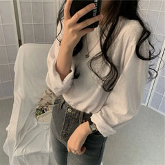 Long-Sleeve Round Neck Plain Tee