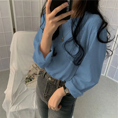 Long-Sleeve Round Neck Plain Tee