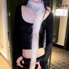 Plain / Leopard Print Faux Fur Narrow Scarf