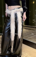 Plain / Leopard Print Faux Fur Narrow Scarf