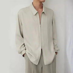 Long-Sleeve Zip-Up Plain Shirt