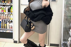Halter Melange Mini Bodycon Dress / V-Neck Plain Sweater
