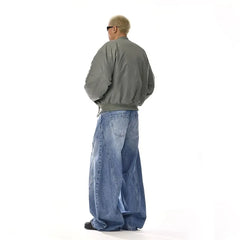 Mid Rise Washed Distressed Panel Wide Leg Jeans
