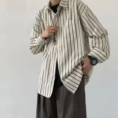 Long-Sleeve Drop-Shoulder Striped Pocket Detail Shirt