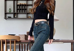 High Waist Washed Flared Jeans