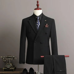 Set: Striped Double Breasted Blazer + Dress Pants + Vest