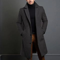 Lapel Collar Plain Button-Up Long Coat