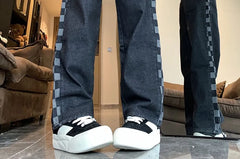 Low Rise Checkerboard Panel Loose Fit Jeans