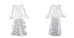 Off-Shoulder Ruffle Lace Long Sleeve High Low Dress
