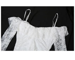 Off-Shoulder Ruffle Lace Long Sleeve High Low Dress