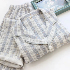 Couple Matching Pajama Set: Long-Sleeve Plaid Top + Pants