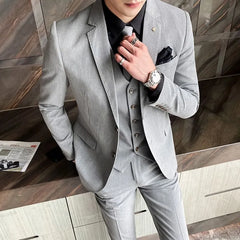 Set: Notch Lapel Single-Breasted Plain Blazer + Mid Rise Cropped Straight Leg Dress Pants + V-Neck Vest