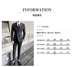 Set: Peak Lapel Striped Double-Breasted Blazer + Mid Rise Cropped Straight Leg Dress Pants + V-Neck Vest