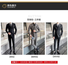 Set: Peak Lapel Striped Double-Breasted Blazer + Mid Rise Cropped Straight Leg Dress Pants + V-Neck Vest