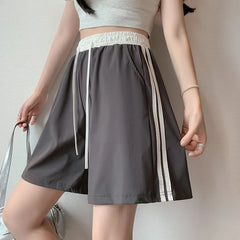 High Waist Color-Block Striped Wide-Leg Sweat Shorts