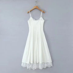 Spaghetti Strap V-Neck Lace Midi A-Line Dress