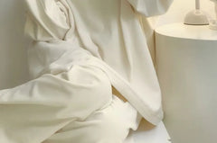 Pajama Set: Long-Sleeve Plain Top + Pants