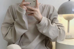 Pajama Set: Long-Sleeve Plain Top + Pants