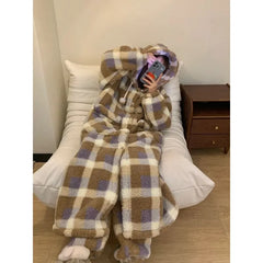 Pajama Set: Plaid Fleece Hoodie + Pants