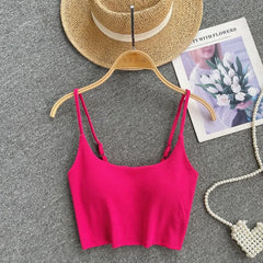 Scoop Neck Spaghetti Strap Plain Crop Cami Top