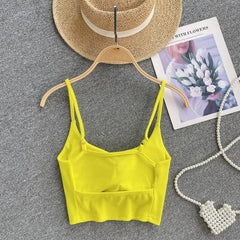 Scoop Neck Spaghetti Strap Plain Crop Cami Top