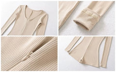 Long-Sleeve Scoop Neck Plain Slim Fit Jumpsuit