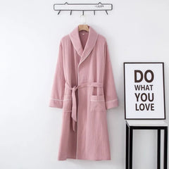 Couple Matching Plain Contrast Trim Tie Waist Pajama Robe (Various Designs)