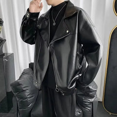 Plain Faux Leather Zip Biker Jacket