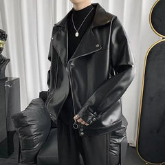 Plain Faux Leather Zip Biker Jacket