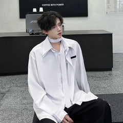 Mock Two-Piece Long-Sleeve Contrast Trim Button-Up Shirt