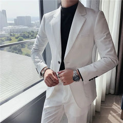 Plain One-Buttoned Blazer / High Waist Straight Leg Dress Pants / Set