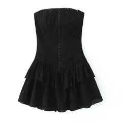 Strapless Hook & Eye Mini A-Line Eyelet Lace Layered Dress