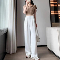 High Rise Plain Frog Button Wide Leg Dress Pants