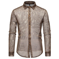 Long-Sleeve Hollow Button-Up Shirt