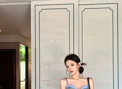Mock Two Piece Bustier Top / Drawstring Waist Panel Wide Leg Pants