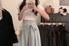 High Waist Plain Tie Waist Wide Leg Pants