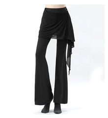 High Waist Plain Overlay Flared Dance Pants