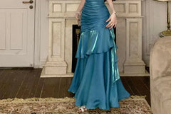 Spaghetti Strap Scoop Neck Plain Ruched Mermaid Evening gown