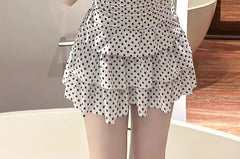 Halter-Neck Dotted Mini Layered Swimdress