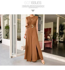 Sleeveless Crewneck Plain Wide Leg Jumpsuit