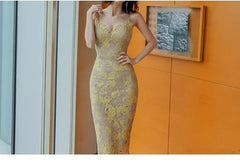Sleeveless V-Neck Lace Sheath Dress