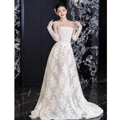 Plain Lace A-Line Tube Wedding Gown