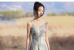 Tie Dye Slit Lace Midi Jumper Dress