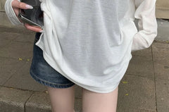 Long-Sleeve Henley Plain Ribbed T-Shirt / Halter Neck Padded Crop Top
