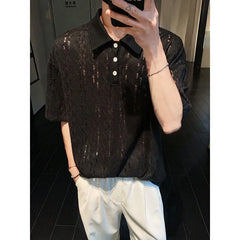 Shor-Sleeve Perforated Plain Polo Shirt