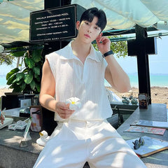 Sleeveless Textured Plain Polo Shirt