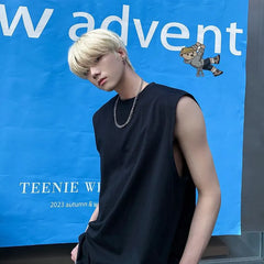 Sleeveless Round Neck Plain Oversized T-Shirt