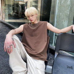 Sleeveless Round Neck Plain Oversized T-Shirt